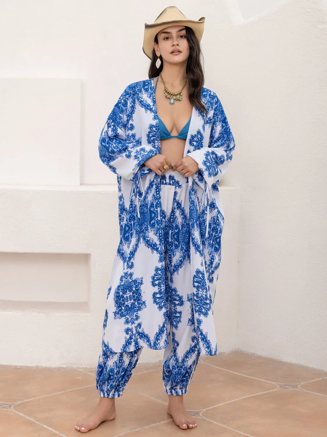 🌼 Printed Open Front Top and Pants Set 🌼