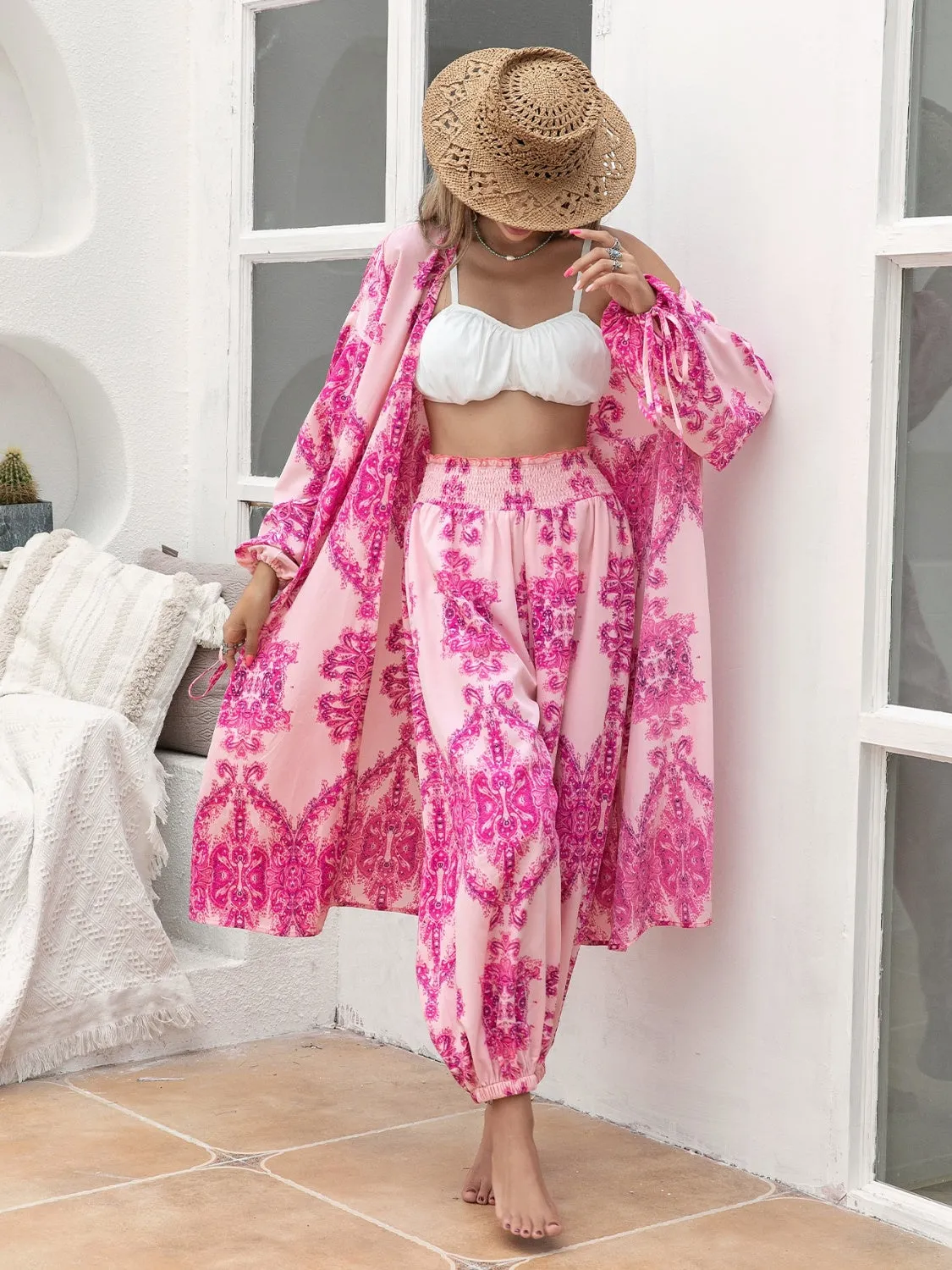🌼 Printed Open Front Top and Pants Set 🌼