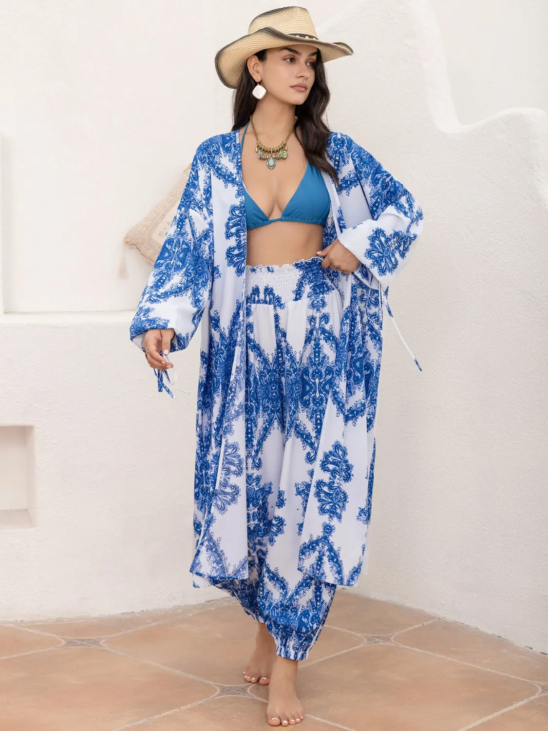 🌼 Printed Open Front Top and Pants Set 🌼