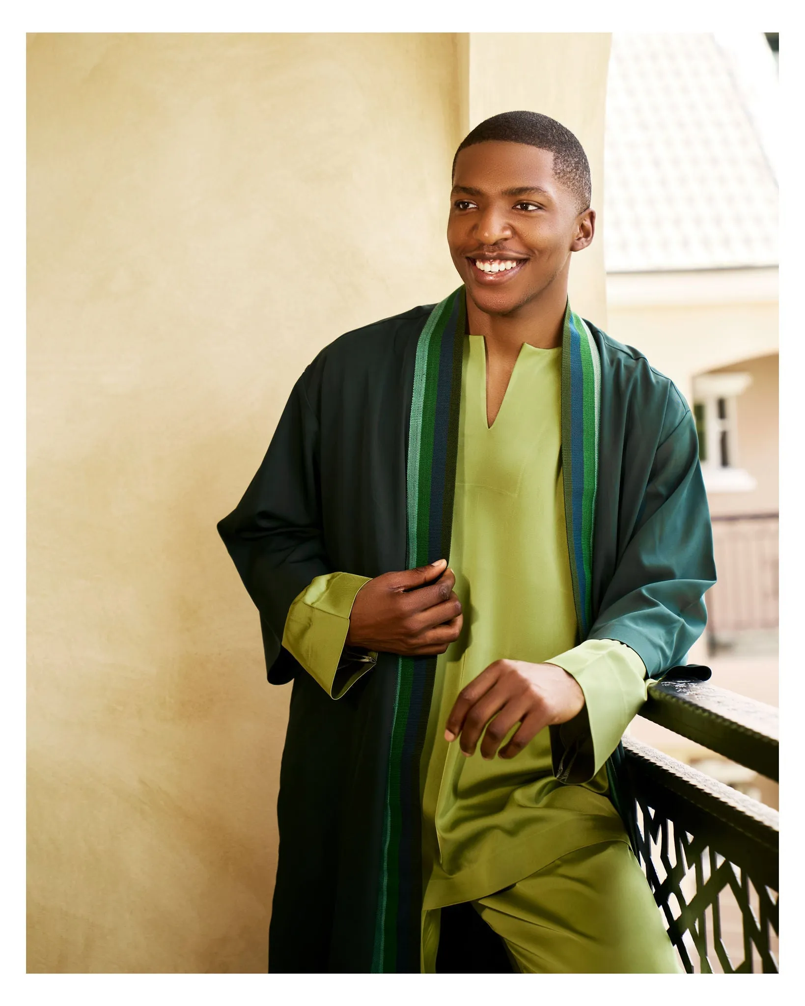 3-Piece Hand-Painted Kimono Set - Green