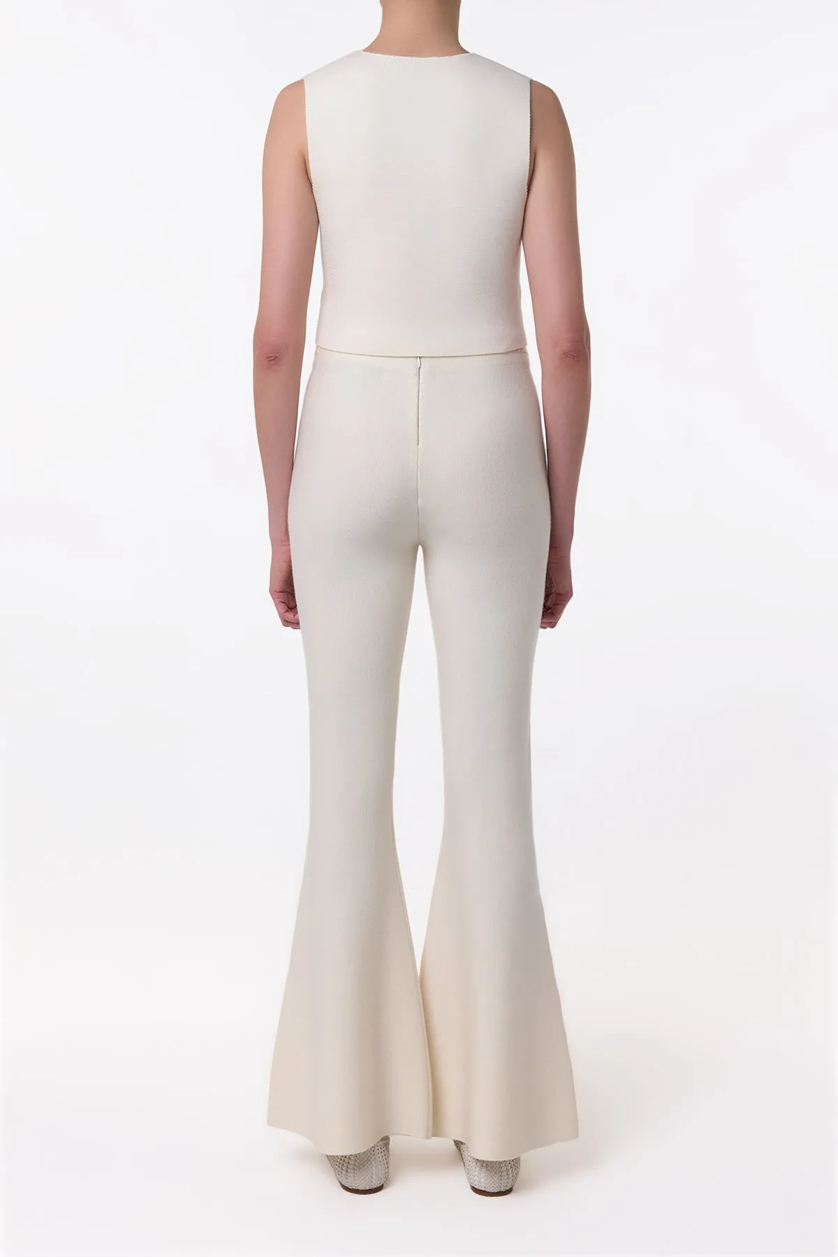 Ayala Flare Cropped Knit Pant in Ivory Merino Wool Cashmere