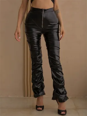 BerriesJam - 2024 Pleated Sexy Aesthetic High Waist Leather Pants