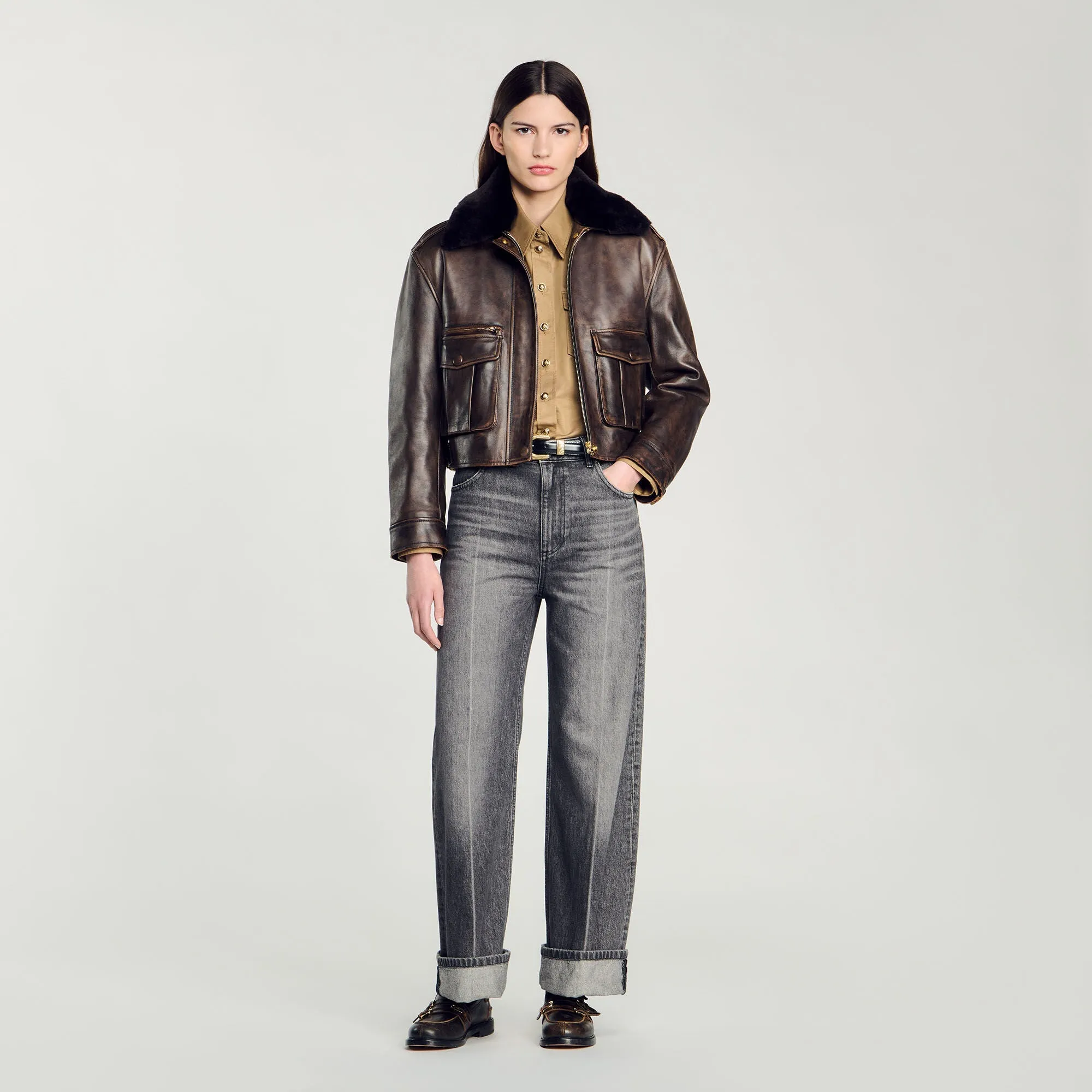 Bibi Low-Waisted Straight-Leg Jeans Grey