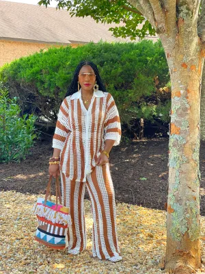 Caramel Crochet Pant Set