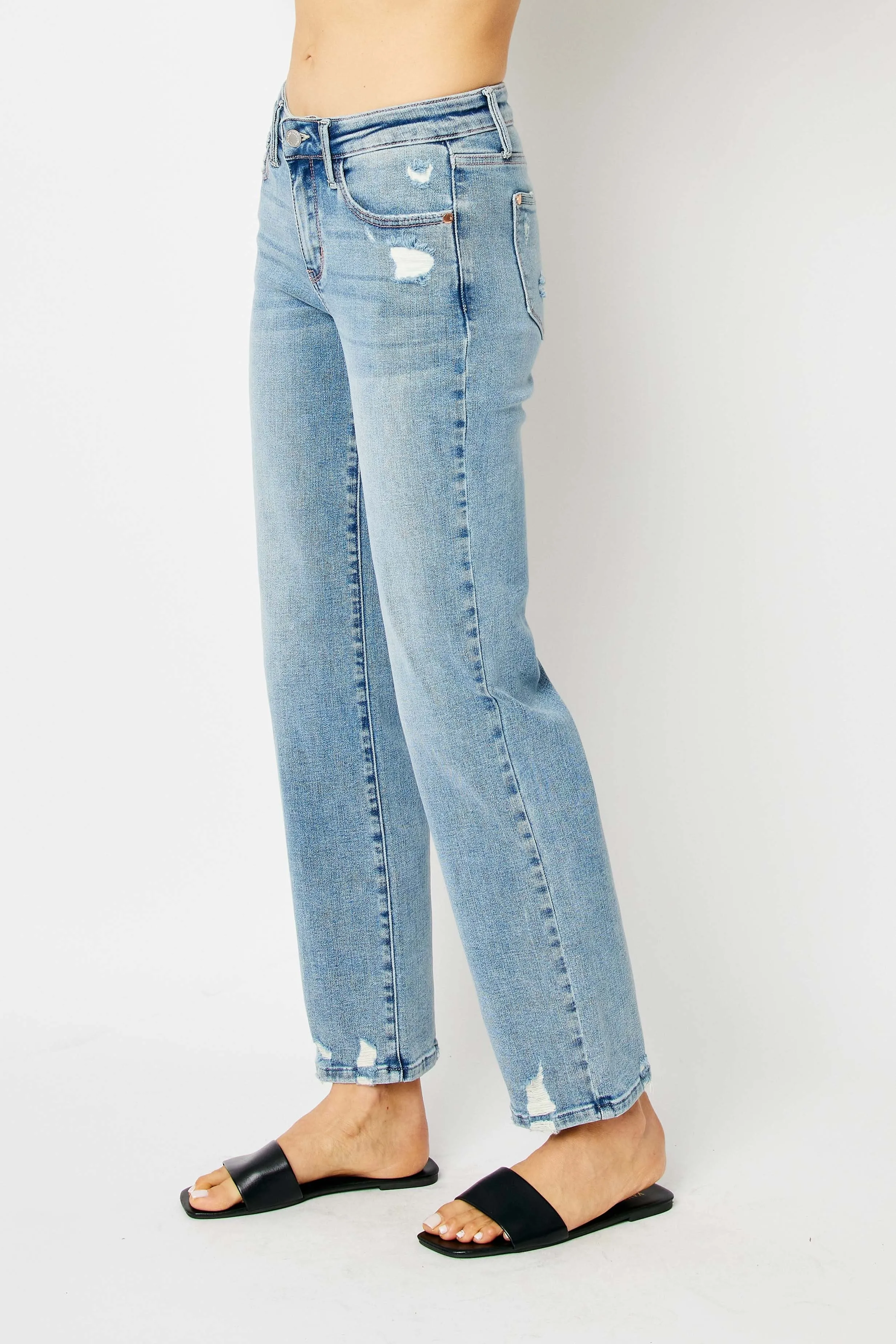 Destroyed Straight Leg Jeans