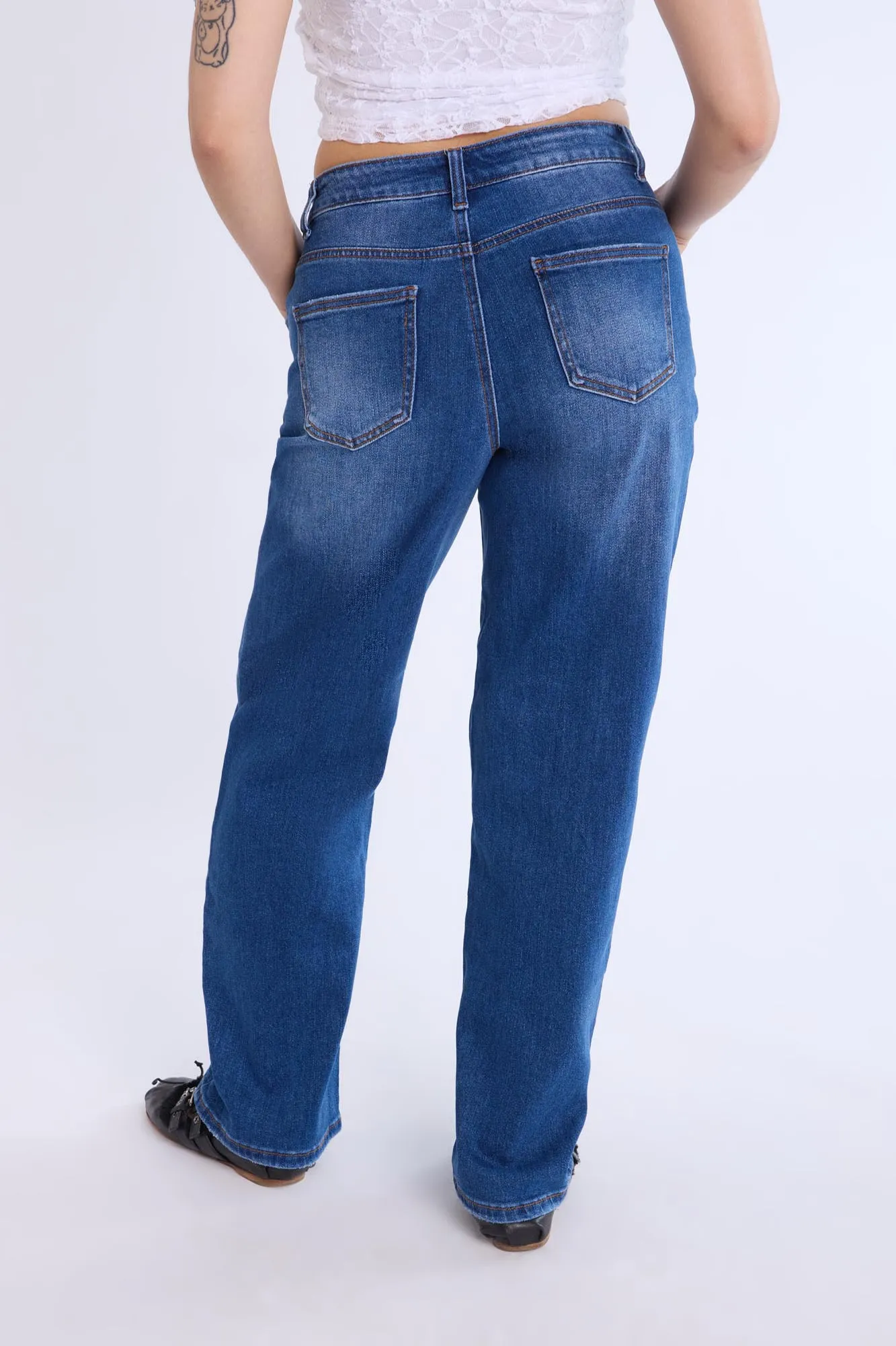 Distressed Straight Leg Jeans
