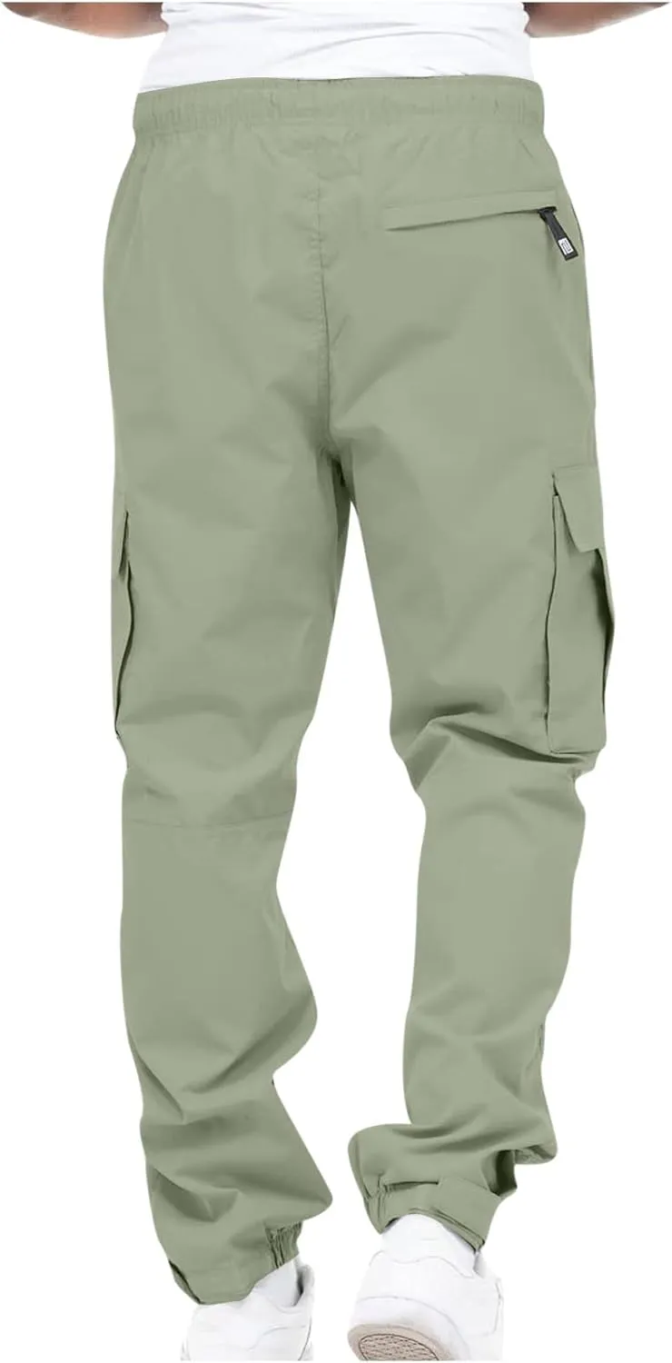 Finelylove Mens Big and Tall Sweatpants Elastic Waist Straight Fit Cargo Sweatpants Casual Stretch Workout Hiking Pants
