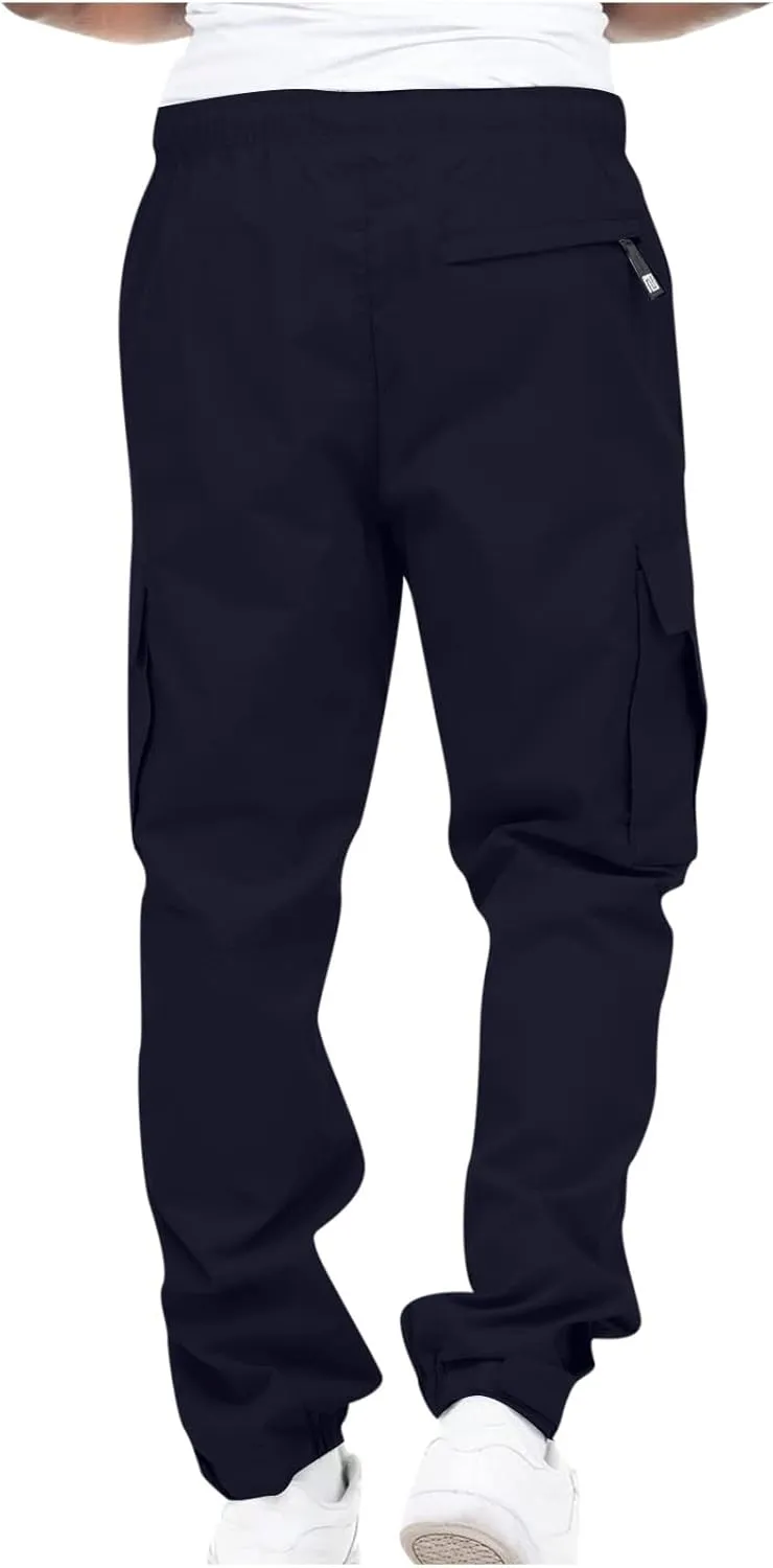 Finelylove Mens Big and Tall Sweatpants Elastic Waist Straight Fit Cargo Sweatpants Casual Stretch Workout Hiking Pants