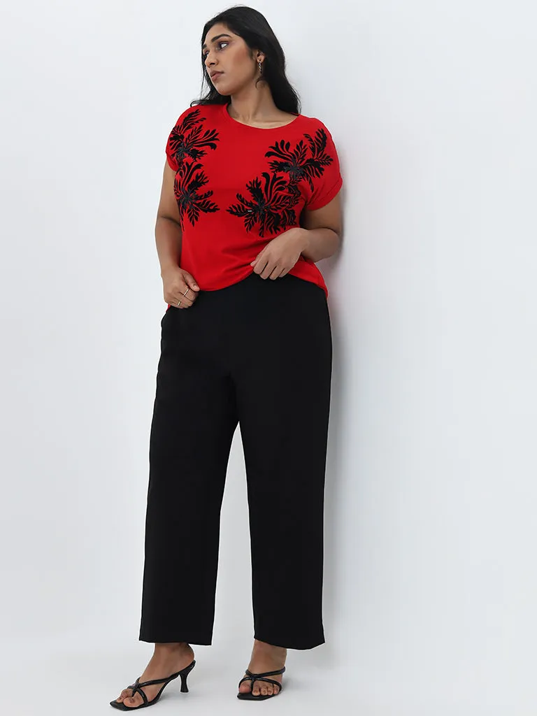 Gia Red Floral Printed Cotton T-Shirt