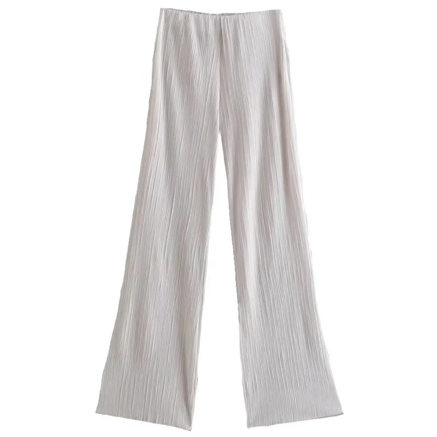 Ice Silk Crumpled Straight Leg Pants Women Clothing Summer Casual