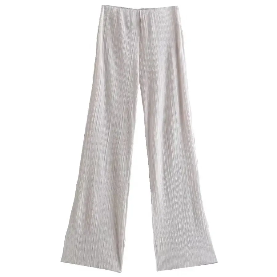 Ice Silk Crumpled Straight Leg Pants Women Clothing Summer Casual