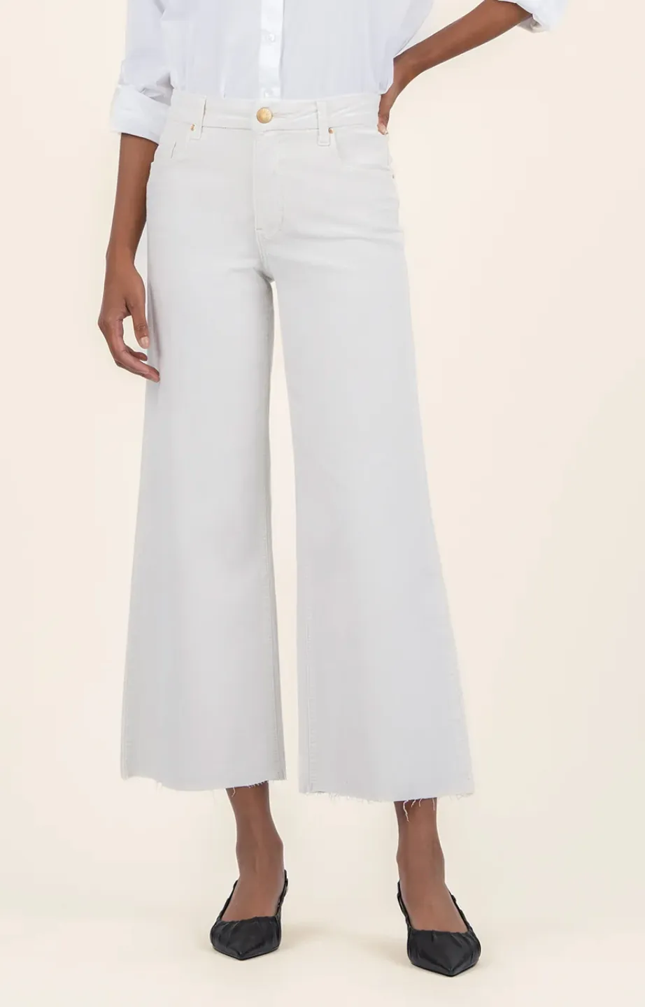 Kut Meg High Rise Velvet Wide Leg Ecru