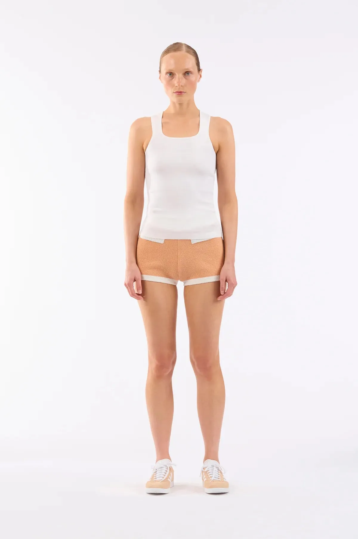 LE SUPERBE~ Yellow /white square neck snatched tank