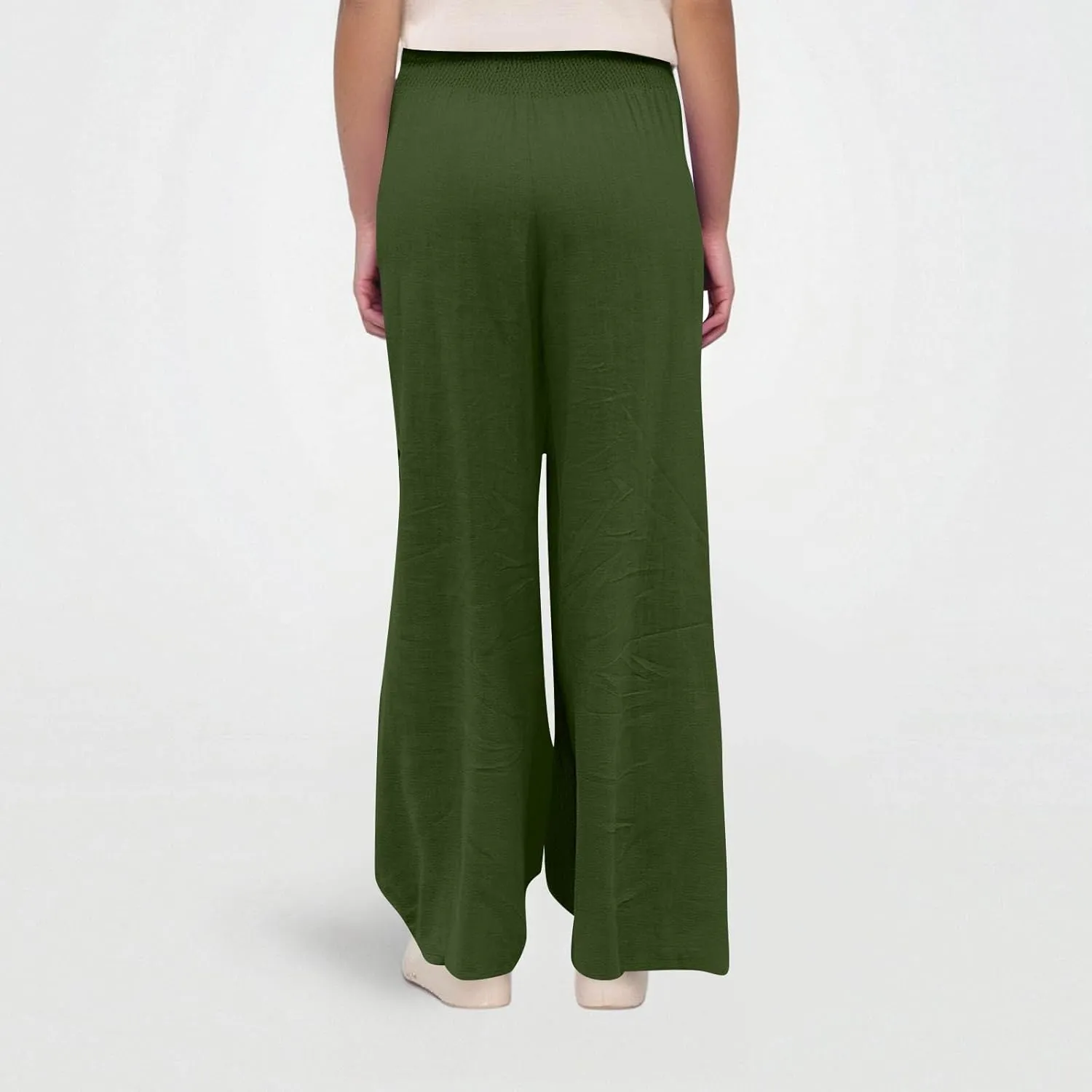 Lightweight Linen Pants Women Palazzo Pants Summer Smocked High Waisted Wide Leg Pant Fashion Trousers with Pockets