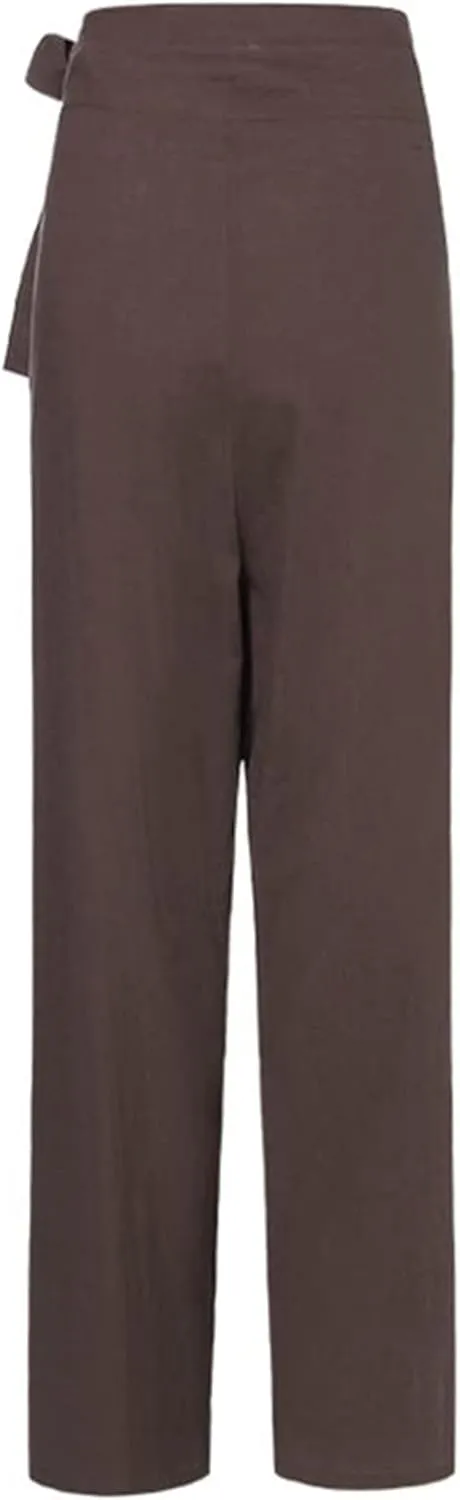 Linen Pants for Women Casual Summer High Waisted Wide Leg Belted Lounge Pants Lounge Solid Beach Trousers with Pocket