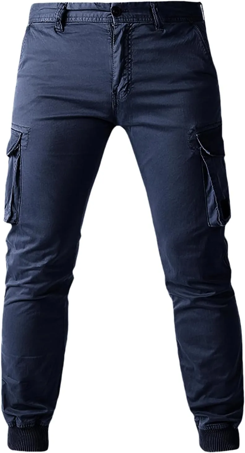 Mens Casual Cargo Pants Tactical Lightweight Sweatpants Fashion Stretch Waist Overalls Workout Slim Fit Trousers