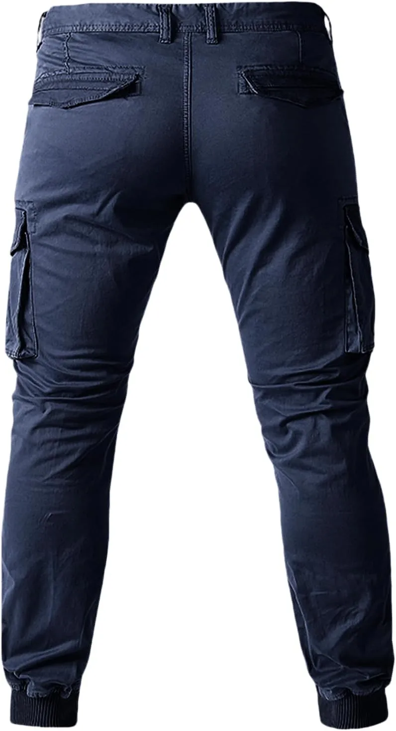 Mens Casual Cargo Pants Tactical Lightweight Sweatpants Fashion Stretch Waist Overalls Workout Slim Fit Trousers