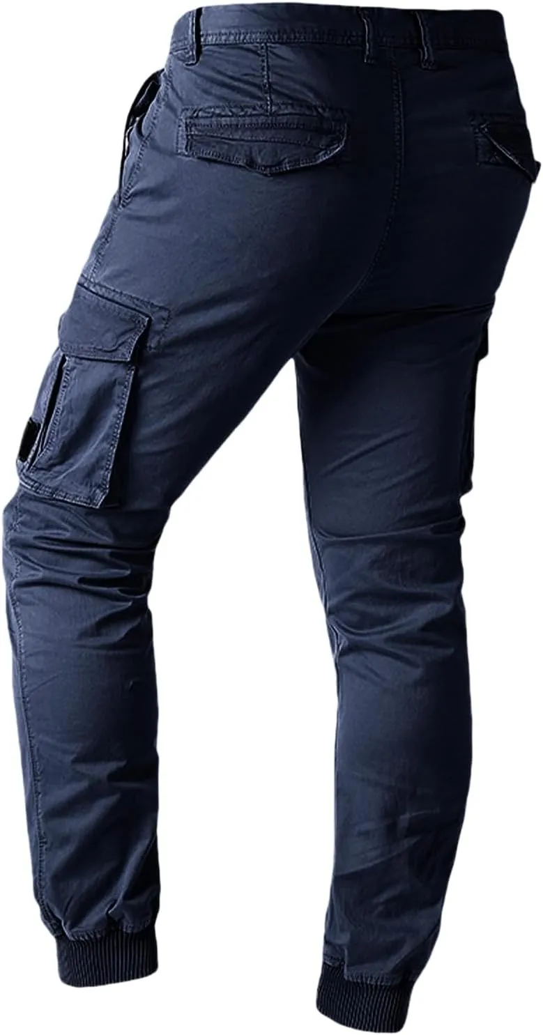 Mens Casual Cargo Pants Tactical Lightweight Sweatpants Fashion Stretch Waist Overalls Workout Slim Fit Trousers