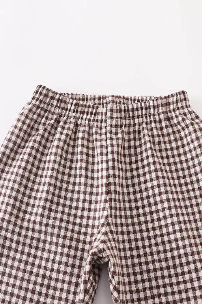 Navy Cow Applique Plaid Pant
