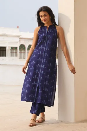 Okhai "Azure Symphony" Handwoven Ikkat Kurta Pant set