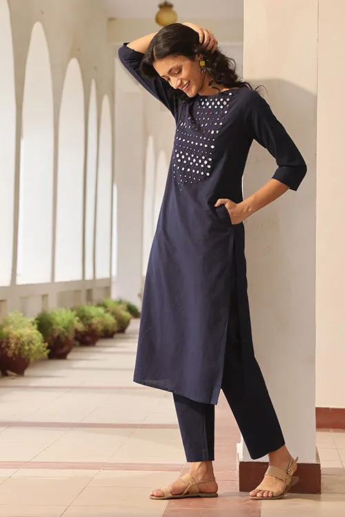 Okhai 'Shinning Stardust' Pure Cotton Hand Embroidered mirrorwork Kurta