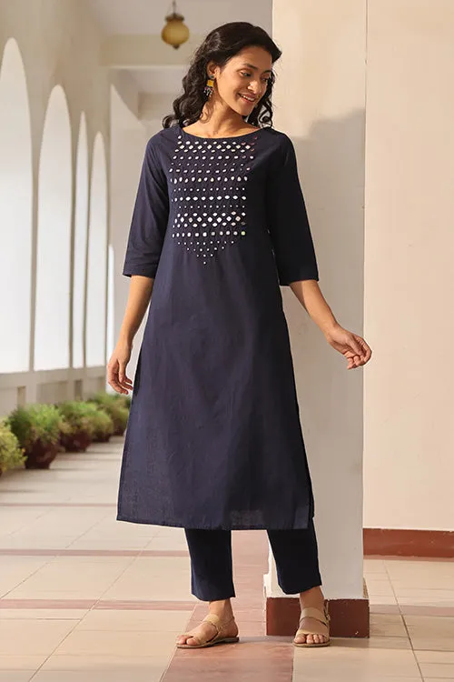 Okhai 'Shinning Stardust' Pure Cotton Hand Embroidered mirrorwork Kurta