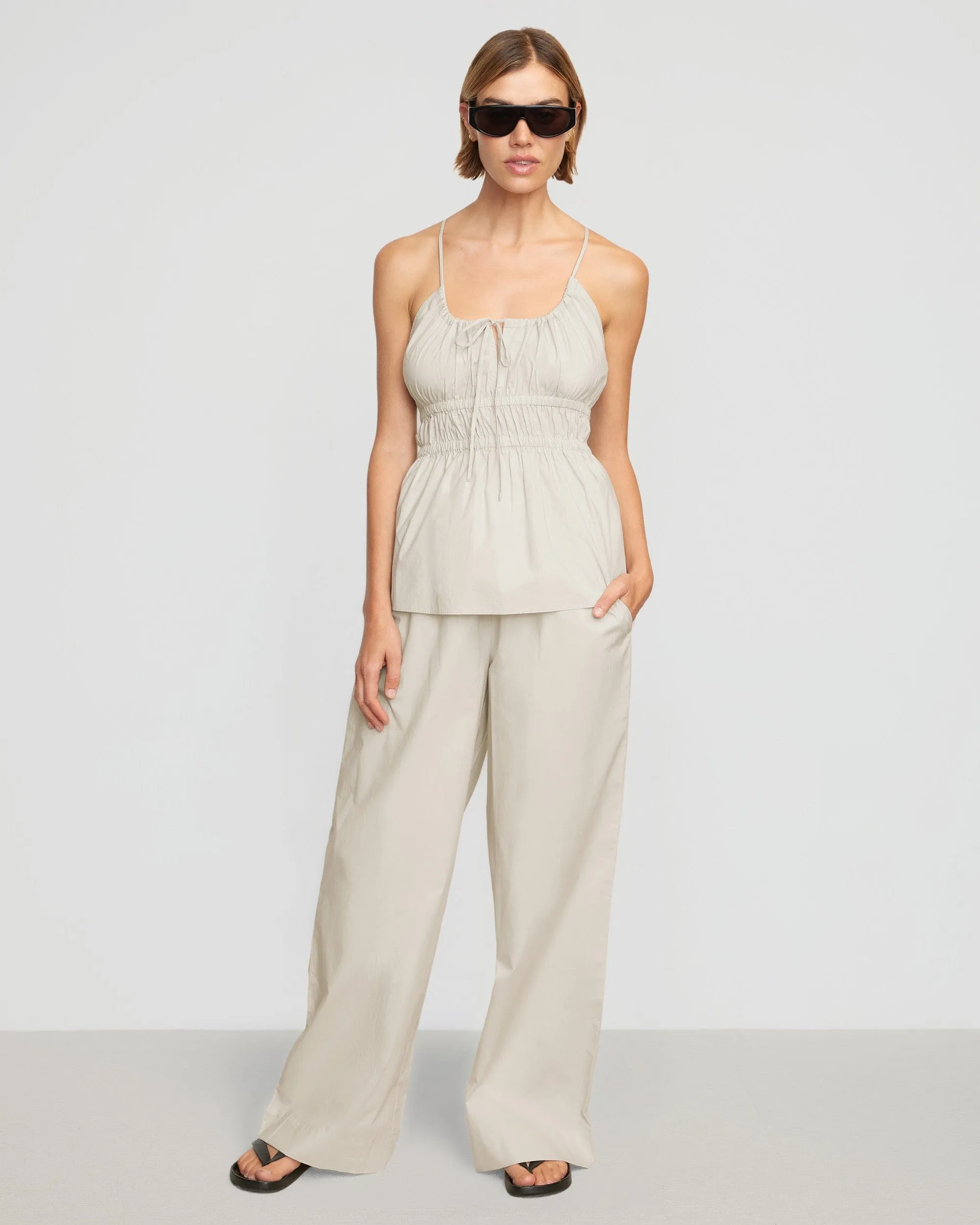 Paula Smocked-Waist Wide Leg Pant