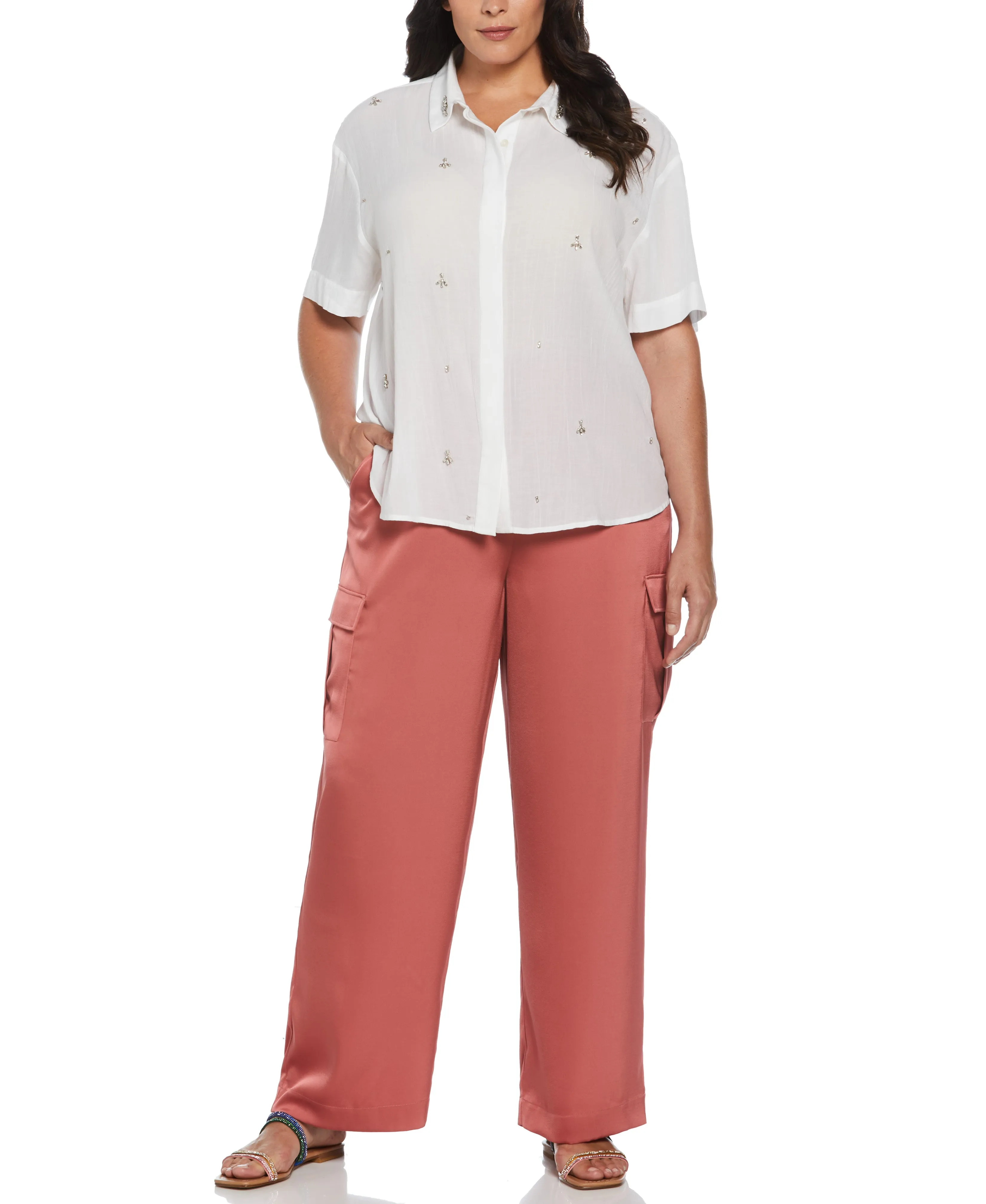 Plus Size Rhinestone Embellished Relaxed Blouse