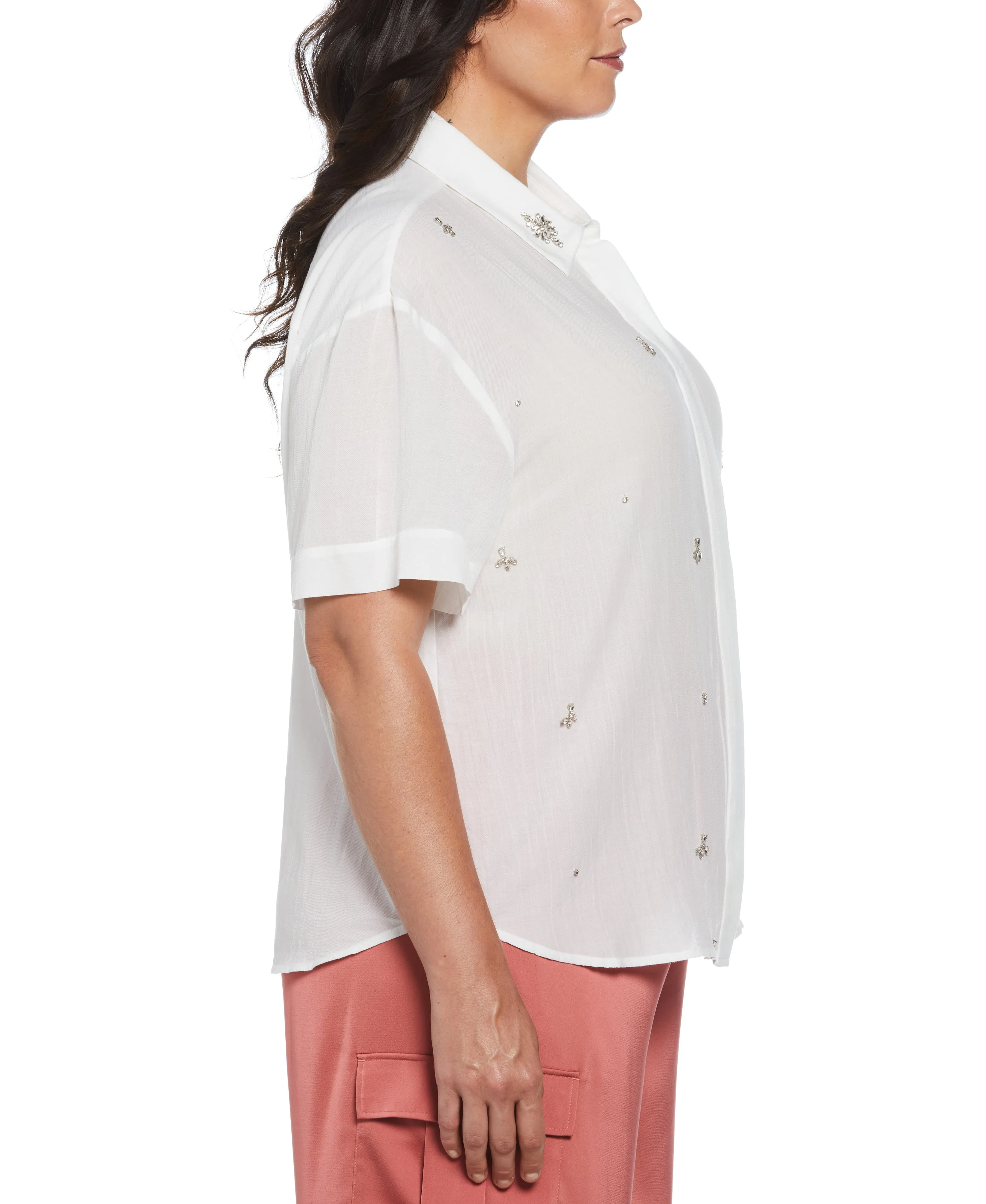 Plus Size Rhinestone Embellished Relaxed Blouse