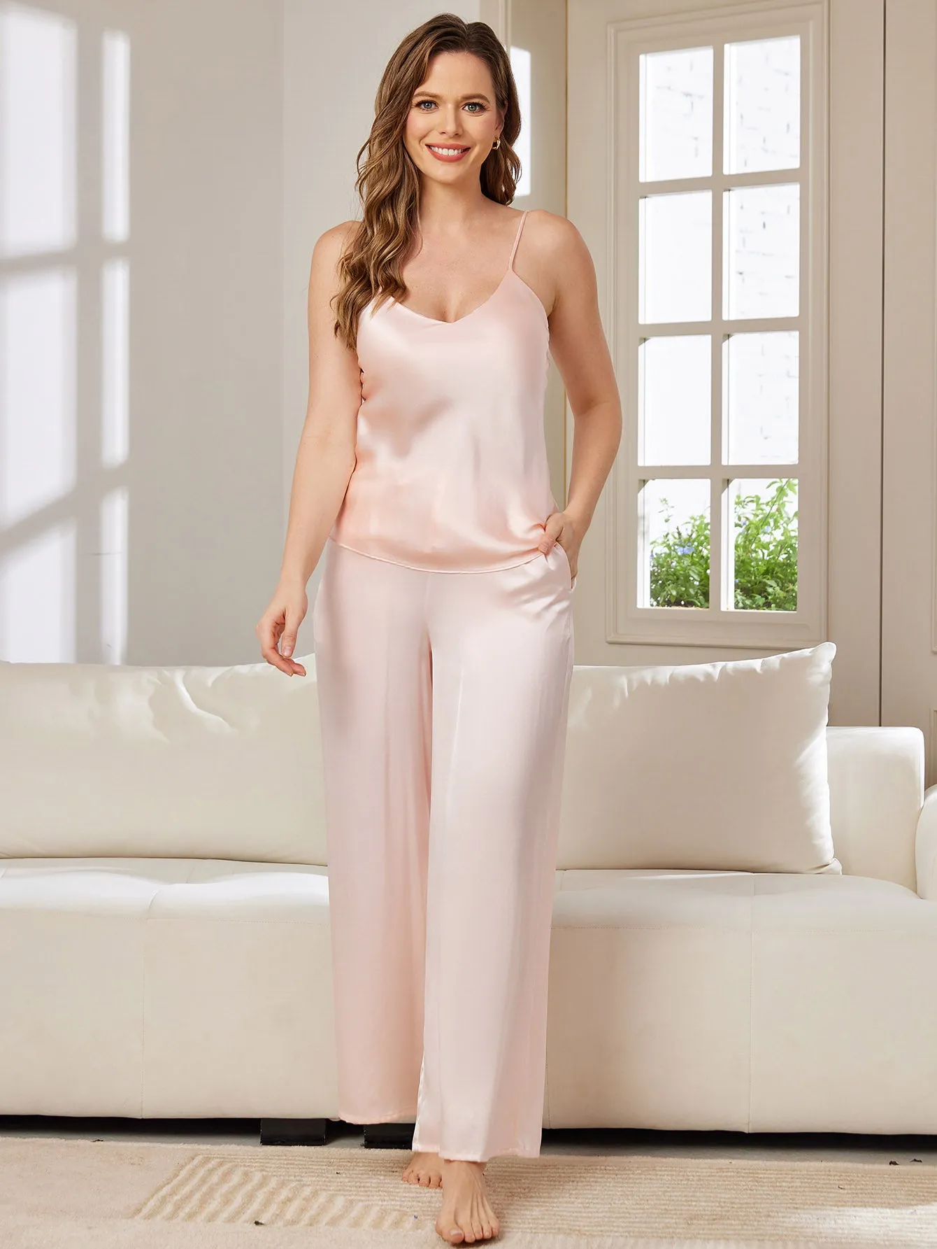 Pure Silk Cami & Wide Leg Pants Pyjamas Set