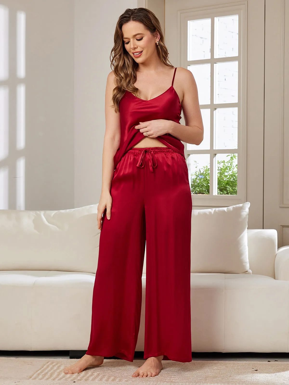 Pure Silk Cami & Wide Leg Pants Pyjamas Set