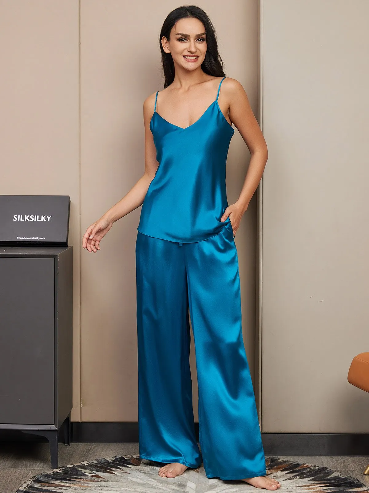 Pure Silk Cami & Wide Leg Pants Pyjamas Set