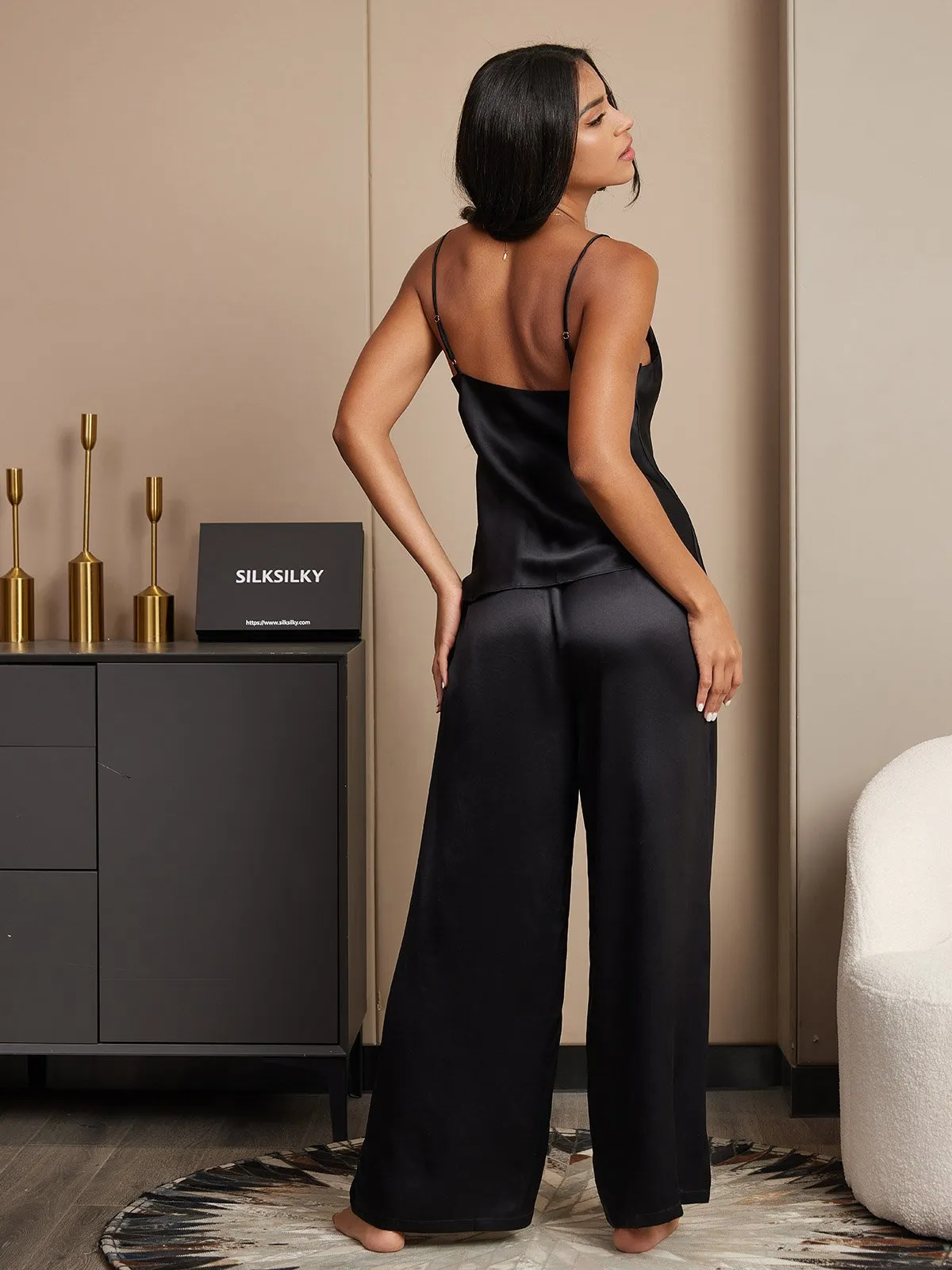 Pure Silk Cami & Wide Leg Pants Pyjamas Set