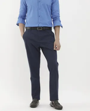 Rare Rabbit Mens Trello Navy Cotton Lycra Solid Trouser