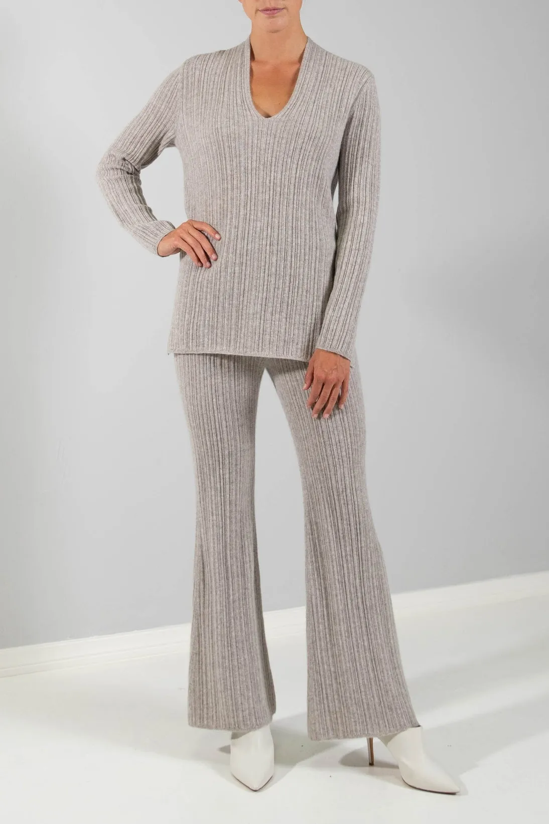 RECYCLED CASHMERE RIBBED PANTS
