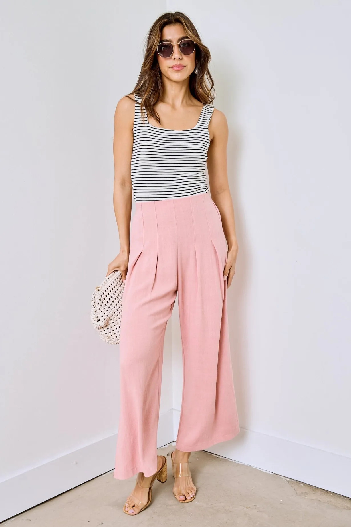 SALE - Naomi Pleated Cropped Linen Pants
