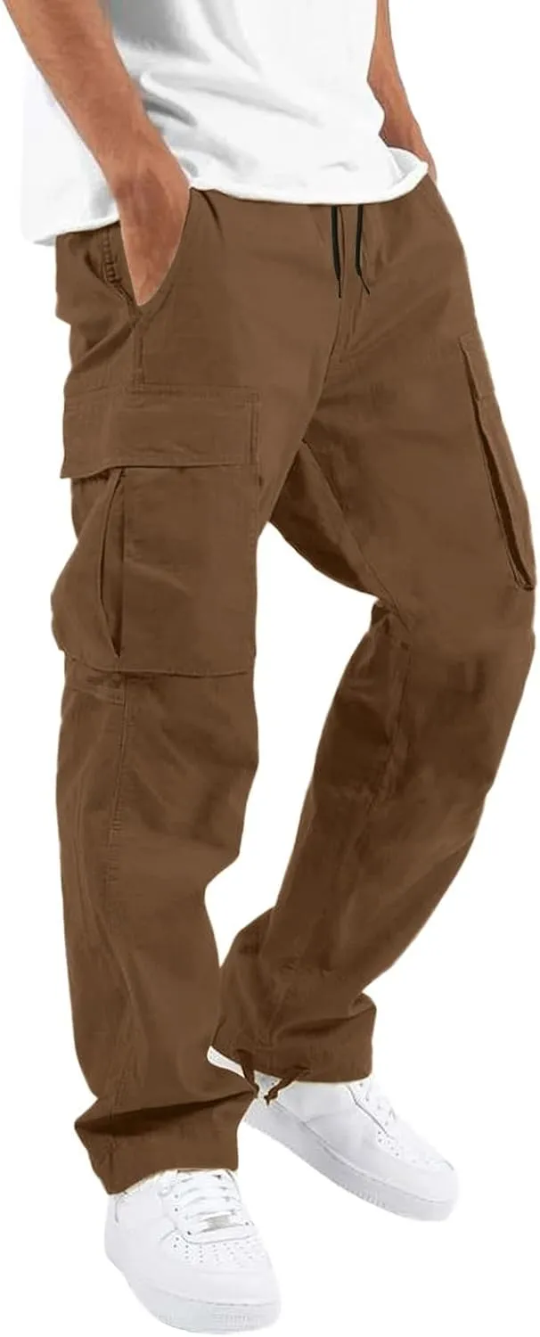 sdbrld Cargo Pants For Men Mens Trendy Relaxed Fit Beach Pants Streetwear Baggy Trousers Cargo Pants with Zipper Pockets