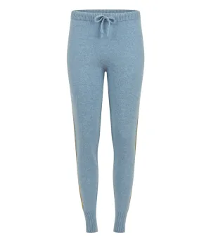 Sky Blue Cashmere Sweat Pants W/ Gold Laminated Bands