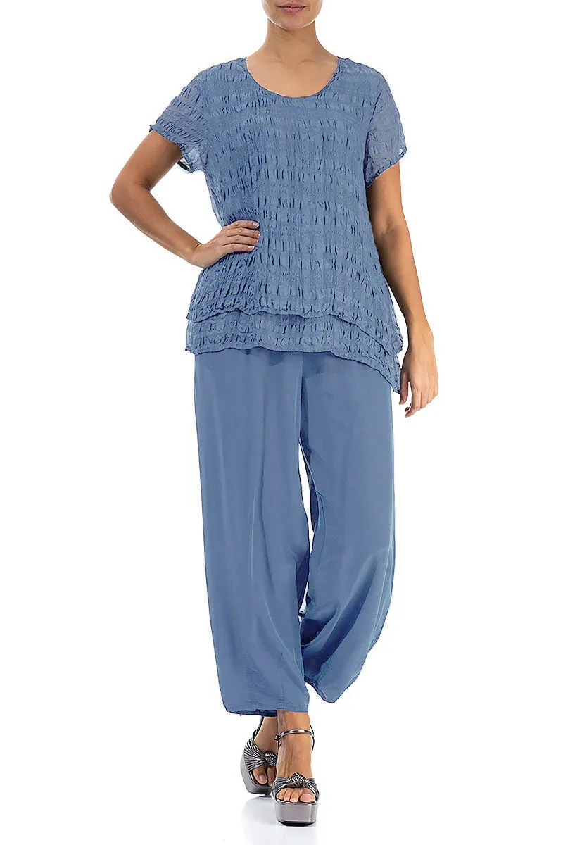 Slight Taper Blue Nova Silk Bamboo Trousers