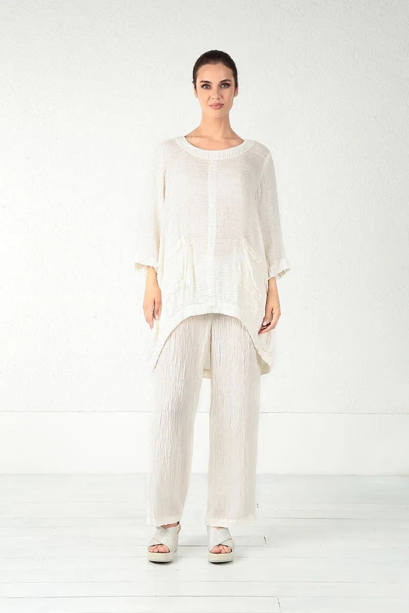 Straight Crinkled Off White Trousers