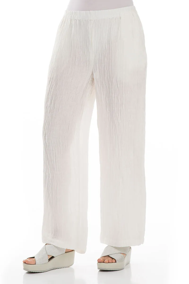Straight Crinkled Off White Trousers
