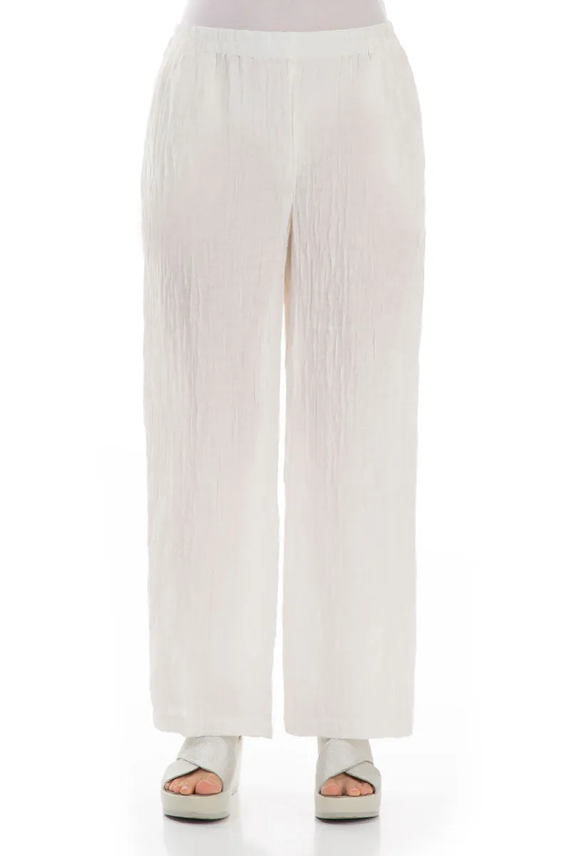 Straight Crinkled Off White Trousers