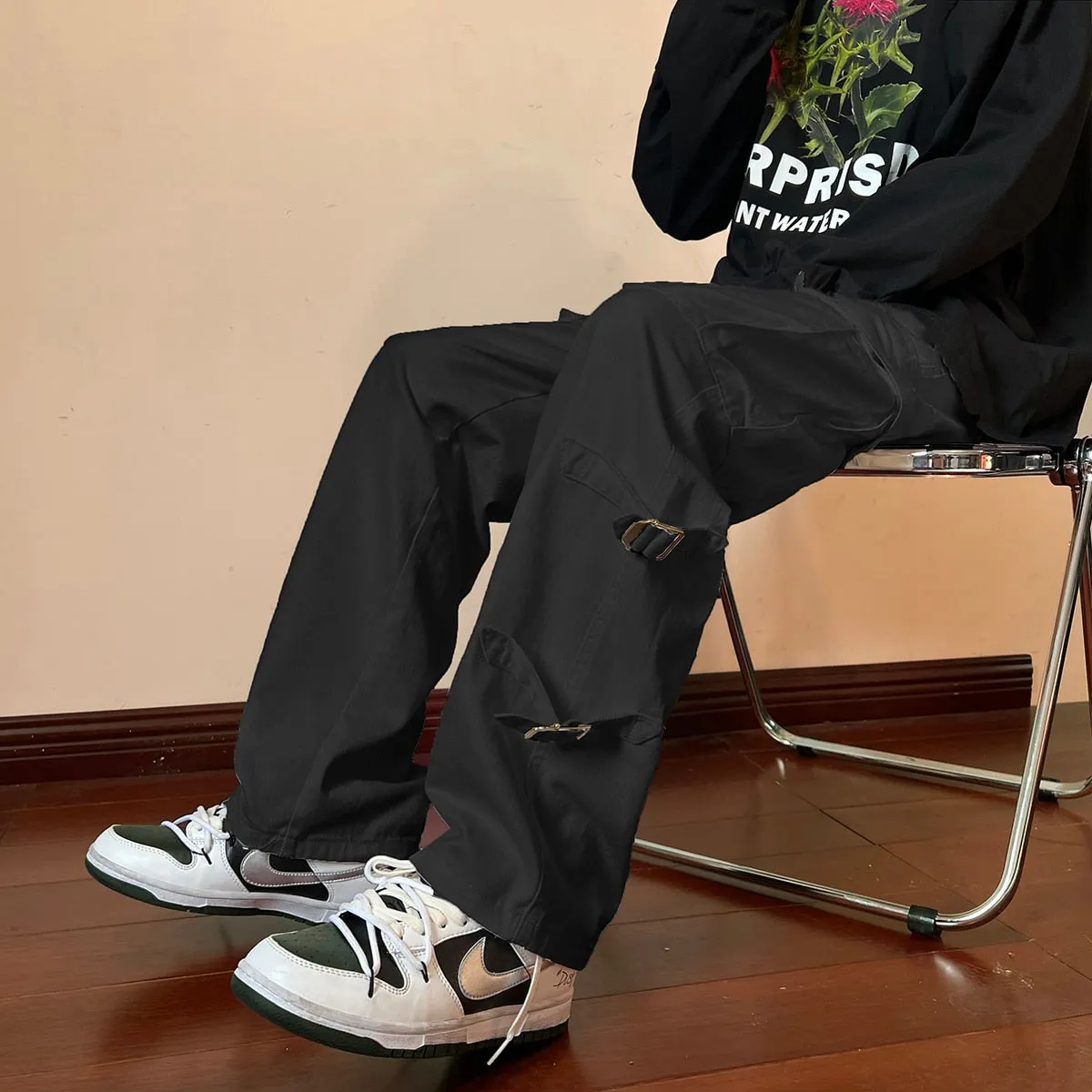Street Buckle Side Baggy Jeans