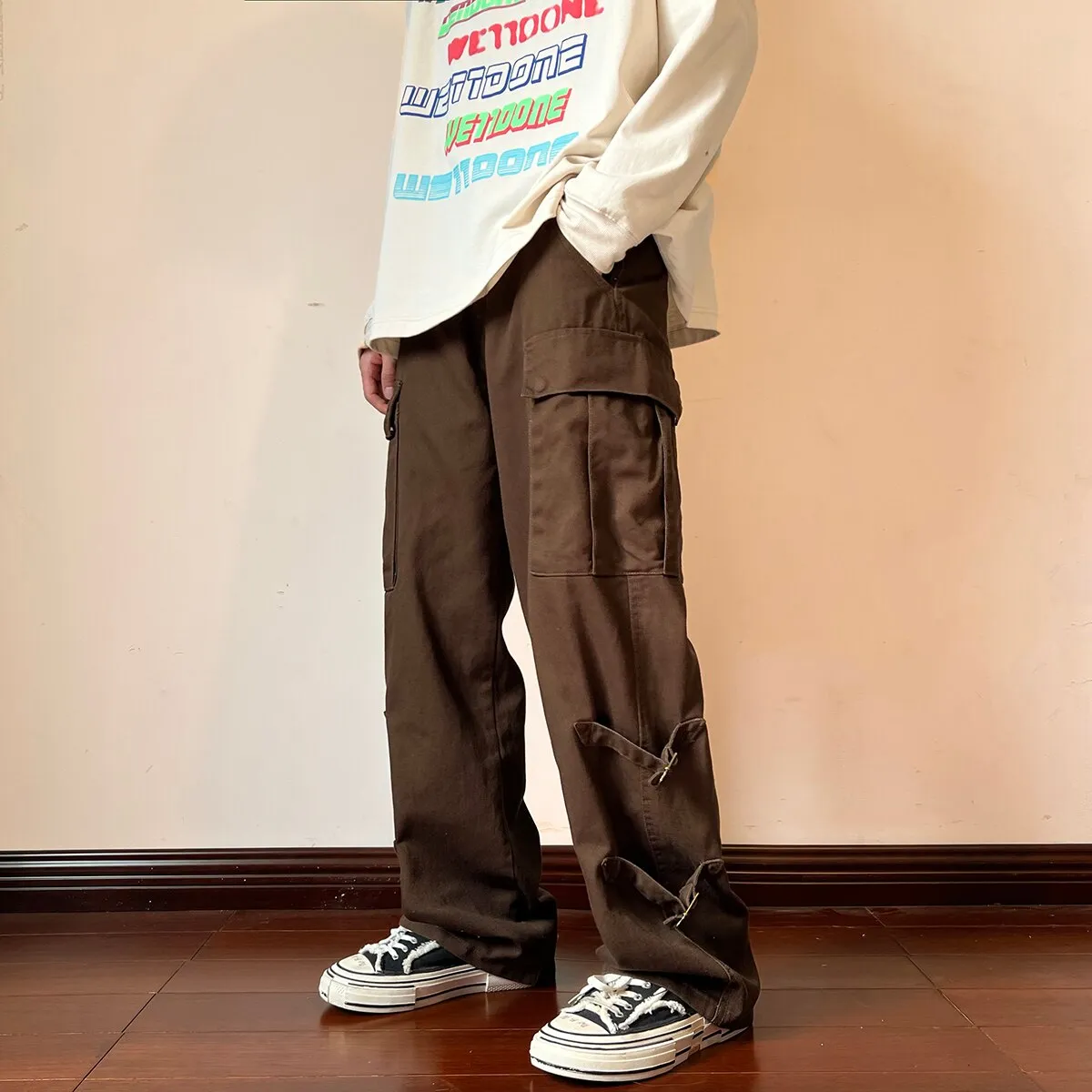 Street Buckle Side Baggy Jeans