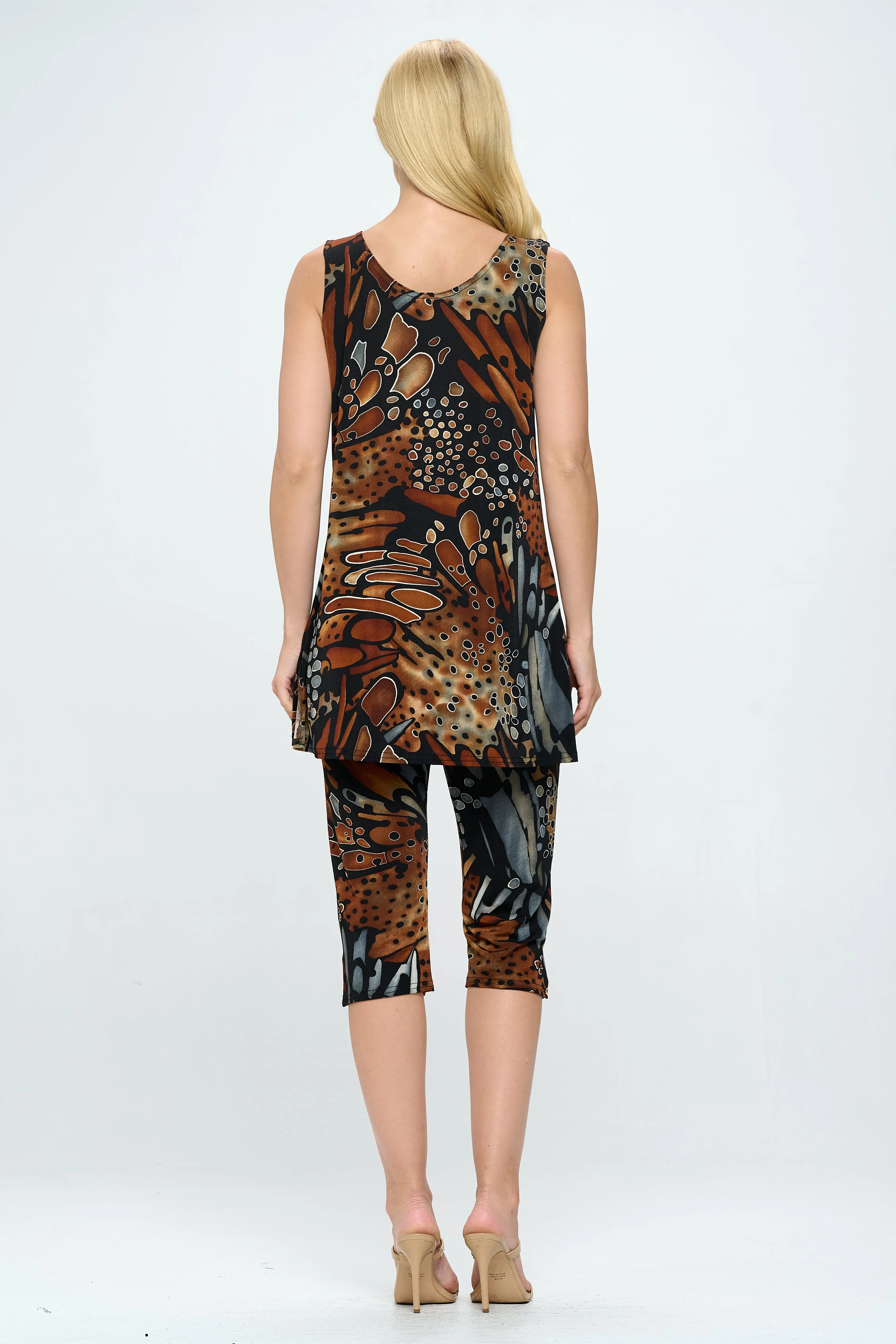 Stretchy Tank Capri Pant Set Print-9002BN-TRP1-W207