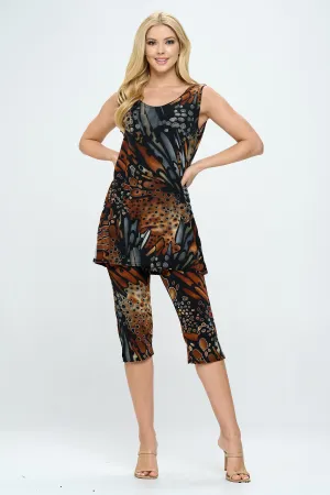 Stretchy Tank Capri Pant Set Print-9002BN-TRP1-W207
