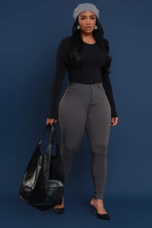 Super Swank High Rise Belt Loop Stretchy Skinny Jeans - Dark Grey