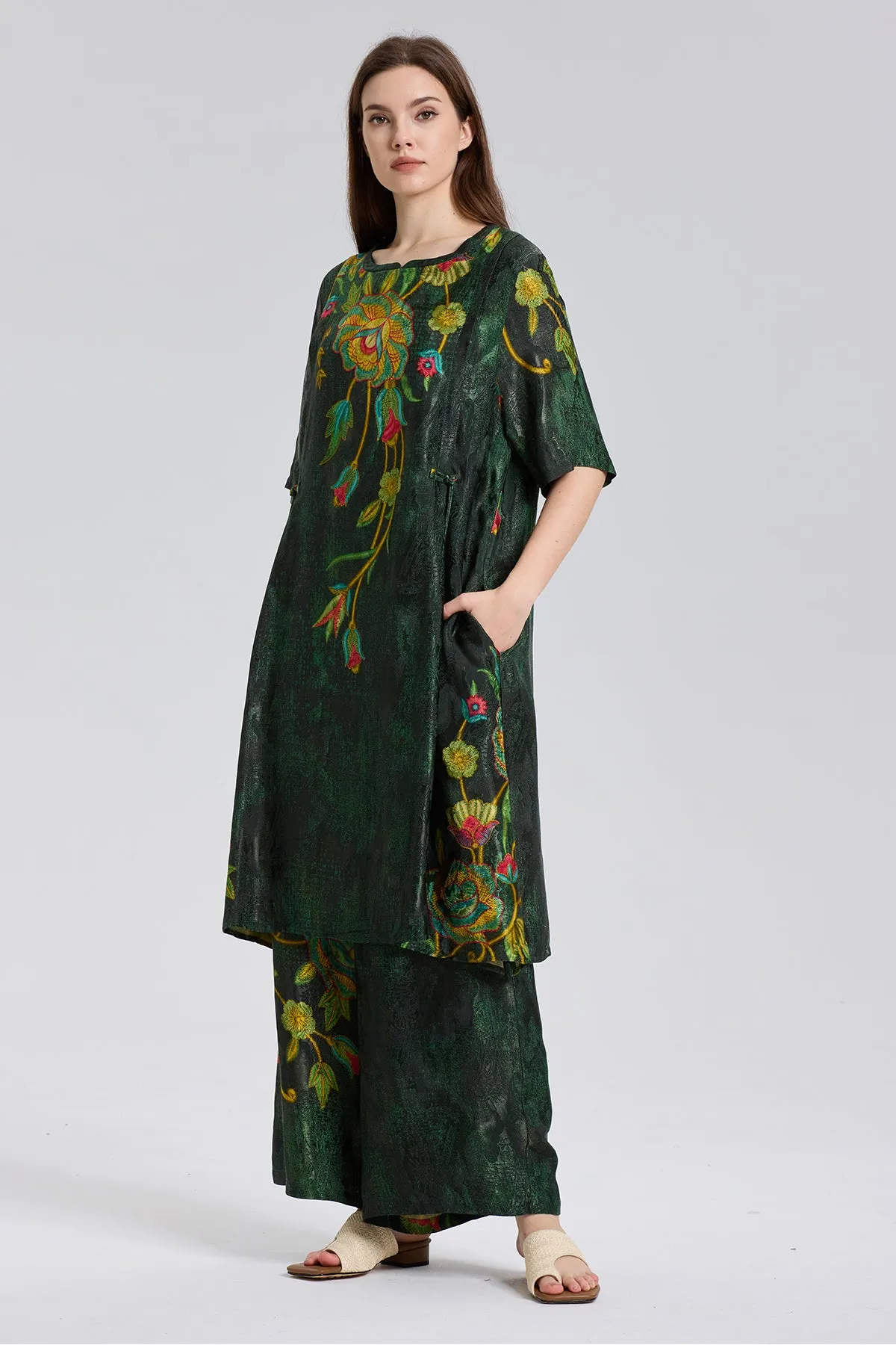 Susi Embroidered wide leg pants suit