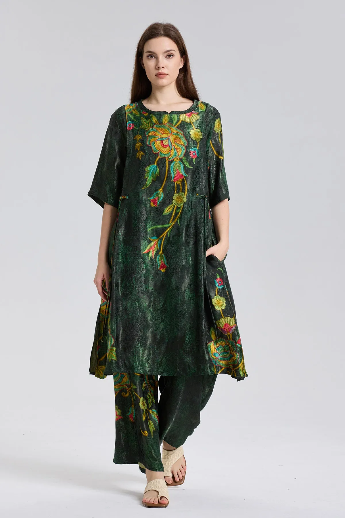 Susi Embroidered wide leg pants suit