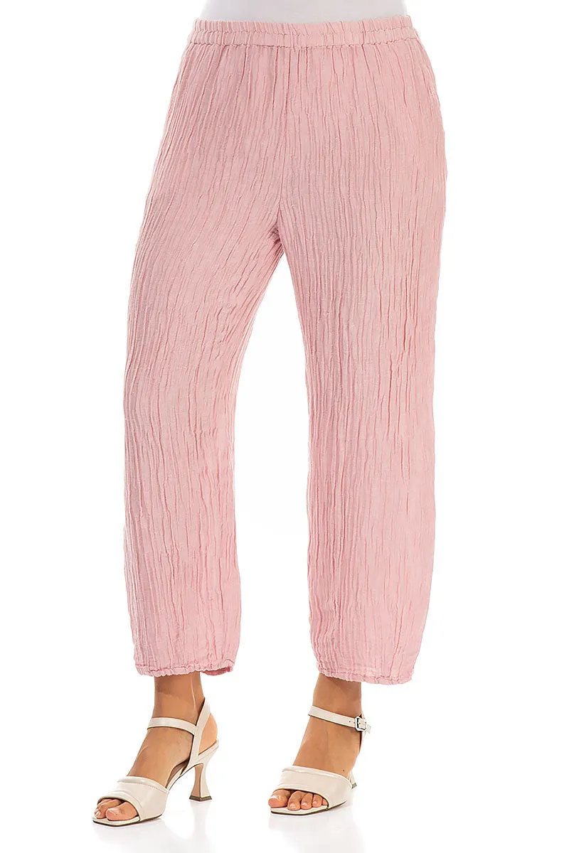 Taper Crinkled Powder Pink Silk Trousers